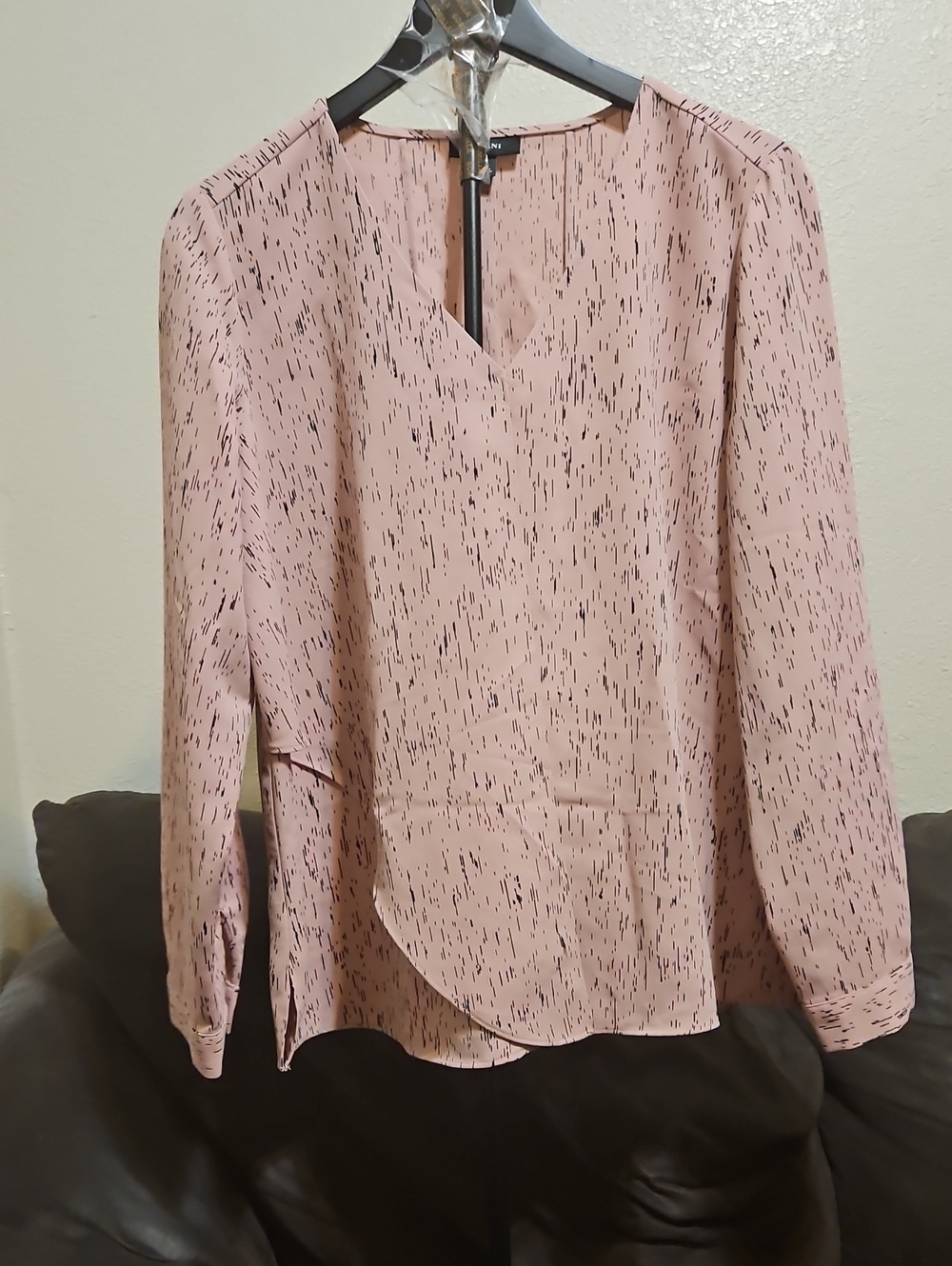 Alfani Blush Pink Speckled V-Neck Long-Sleeve Blouse